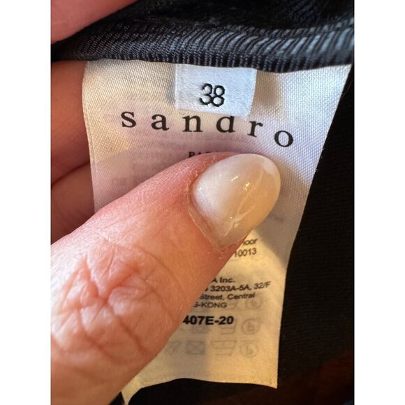 Sandro Coat Women Medium Black Wool Blend Double Breasted Trench Overcoat Luxury - Picture 10 of 13